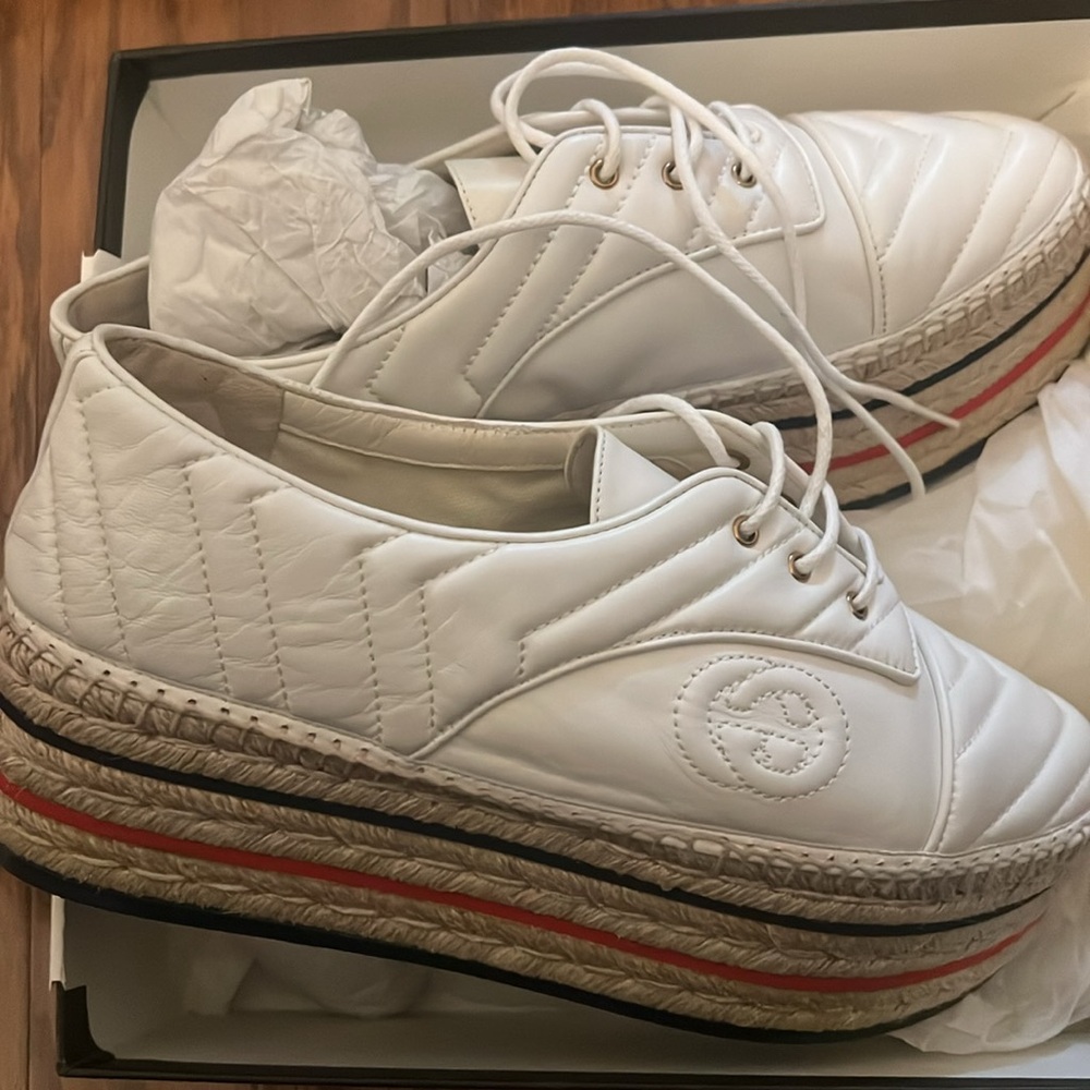 New in box GUCCI white leather high top espadrilles size 41/ size 11 US